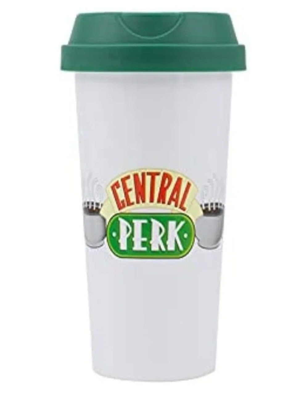 FRIENDS Central Perk White Travel Mug with Green Lid NWT